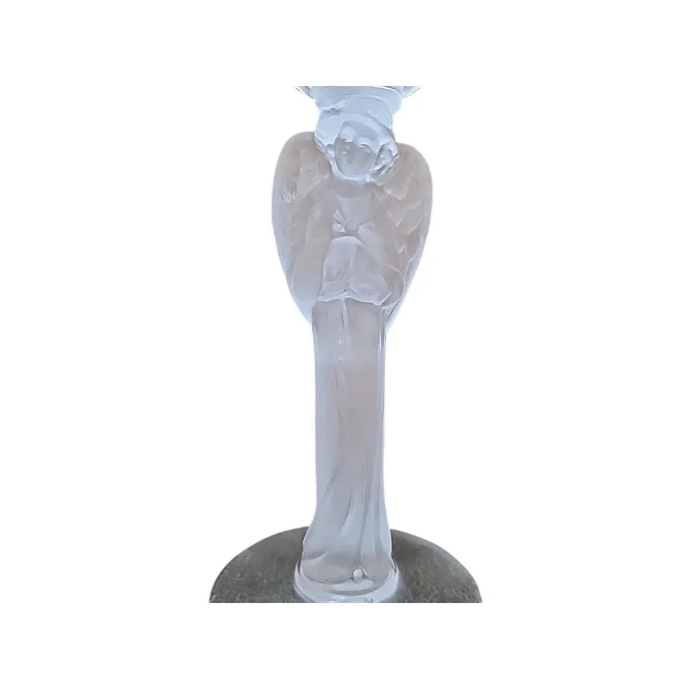 Schmid Folio Of France Hand Blown‎ Frosted Angel Candle Stick Set Of 2- Vintage